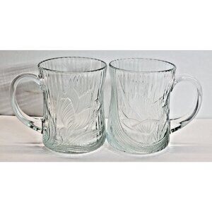 Arcoroc Canterbury Clear Crocus Embossed Vintage Mug Coffee Tea 10 oz set of 2